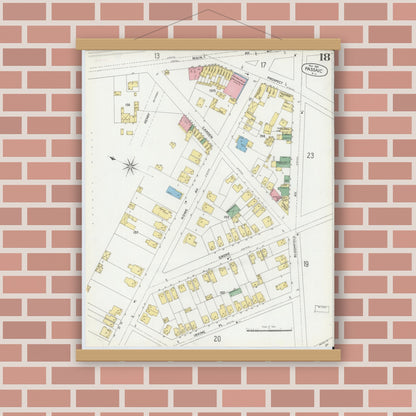 Old map wall art mockup — magnetic wood frame on brick wall — Sanborn Fire Insurance Map from Passaic, Passaic County, New Jersey (1899), Sheet #0018