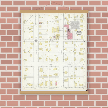 Old map wall art mockup — magnetic wood frame on brick wall — Sanborn Fire Insurance Map from Pittsfield, Pike County, Illinois (1913), Sheet #0003