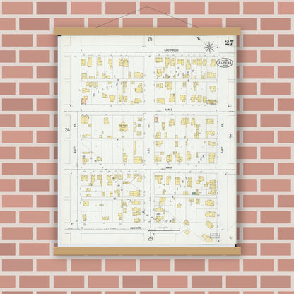 Old map wall art mockup — magnetic wood frame on brick wall — Sanborn Fire Insurance Map from Alpena, Alpena County, Michigan (1901), Sheet #0027
