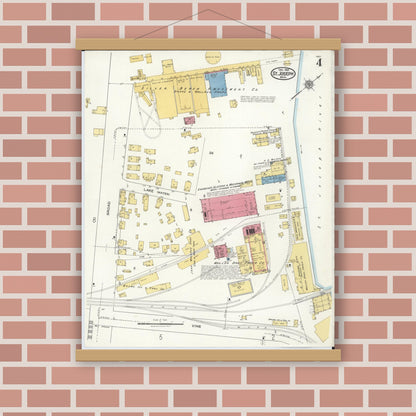 Old map wall art mockup — magnetic wood frame on brick wall — Sanborn Fire Insurance Map from Saint Joseph, Berrien County, Michigan (1921), Sheet #0004