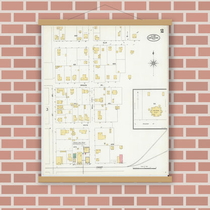 Old map wall art mockup — magnetic wood frame on brick wall — Sanborn Fire Insurance Map from Orange, Orange County, Texas (1904), Sheet #0002