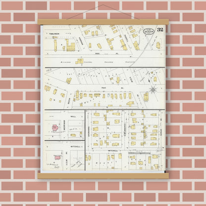 Old map wall art mockup — magnetic wood frame on brick wall — Sanborn Fire Insurance Map from Jackson, Jackson County, Michigan (1899), Sheet #0032