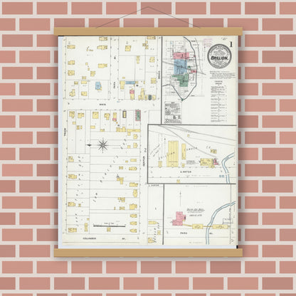 Old map wall art mockup — magnetic wood frame on brick wall — Sanborn Fire Insurance Map from Brillion, Calumet County, Wisconsin (1906) - Complete Map Set