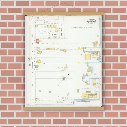 Old map wall art mockup — magnetic wood frame on brick wall — Sanborn Fire Insurance Map from Sault Sainte Marie, Chippewa County, Michigan (1902), Sheet #0003
