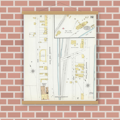 Old map wall art mockup — magnetic wood frame on brick wall — Sanborn Fire Insurance Map from Revere, Suffolk County, Massachusetts (1900), Sheet #0012