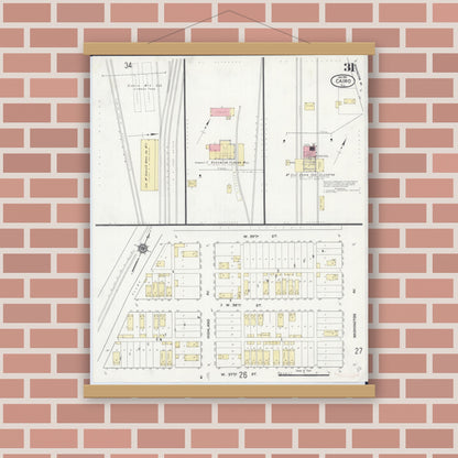 Old map wall art mockup — magnetic wood frame on brick wall — Sanborn Fire Insurance Map from Cairo, Alexander County, Illinois (1914), Sheet #0031