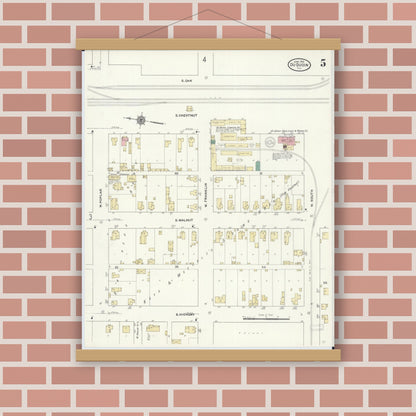 Old map wall art mockup — magnetic wood frame on brick wall — Sanborn Fire Insurance Map from Du Quoin, Perry County, Illinois (1910), Sheet #0005