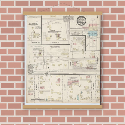 Old map wall art mockup — magnetic wood frame on brick wall — Sanborn Fire Insurance Map from Marion, Marion County, Ohio (1884) - Complete Map Set