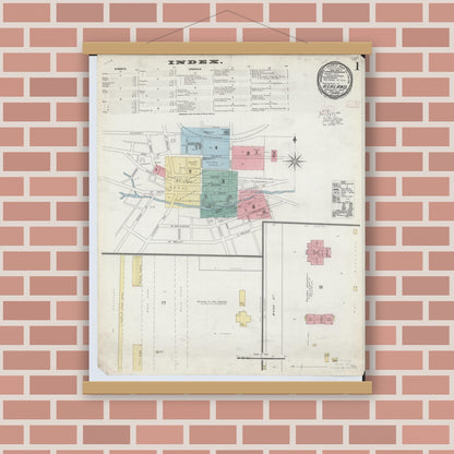 Old map wall art mockup — magnetic wood frame on brick wall — Sanborn Fire Insurance Map from Ashland, Ashland County, Ohio (1893), Sheet #0001