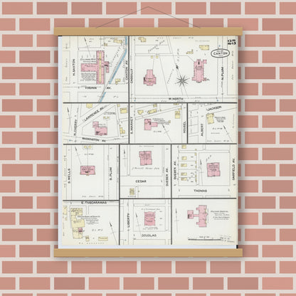 Old map wall art mockup — magnetic wood frame on brick wall — Sanborn Fire Insurance Map from Canton, Stark County, Ohio (1891), Sheet #0025