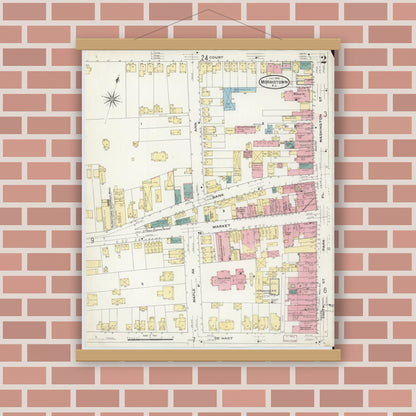 Old map wall art mockup — magnetic wood frame on brick wall — Sanborn Fire Insurance Map from Morristown, Morris County, New Jersey (1909) - Complete Map Set