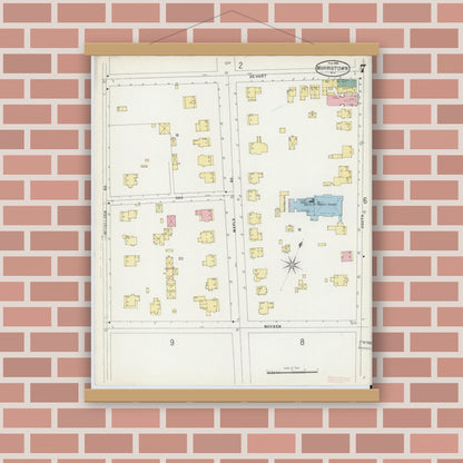 Old map wall art mockup — magnetic wood frame on brick wall — Sanborn Fire Insurance Map from Morristown, Morris County, New Jersey (1896), Sheet #0007