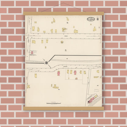 Old map wall art mockup — magnetic wood frame on brick wall — Sanborn Fire Insurance Map from Allegany, Cattaraugus County, New York (1922), Sheet #0008