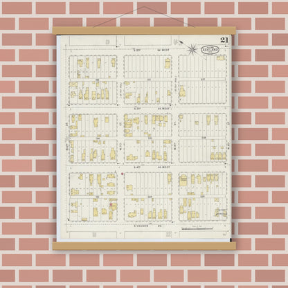 Old map wall art mockup — magnetic wood frame on brick wall — Sanborn Fire Insurance Map from Ashland, Ashland County, Wisconsin (1895), Sheet #0021