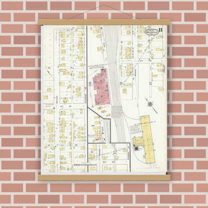 Old map wall art mockup — magnetic wood frame on brick wall — Sanborn Fire Insurance Map from Wellsville, Columbiana County, Ohio (1915), Sheet #0011