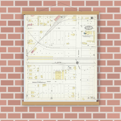 Old map wall art mockup — magnetic wood frame on brick wall — Sanborn Fire Insurance Map from Circleville, Pickaway County, Ohio (1914), Sheet #0018