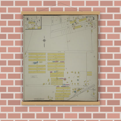 Old map wall art mockup — magnetic wood frame on brick wall — Sanborn Fire Insurance Map from New Providence, Union County, New Jersey (1944), Sheet #0005