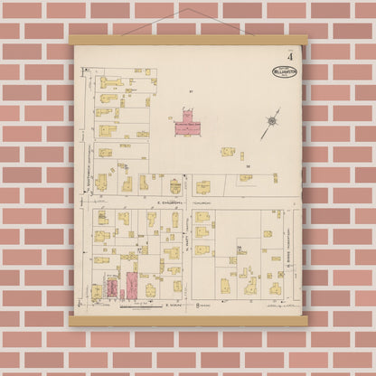Old map wall art mockup — magnetic wood frame on brick wall — Sanborn Fire Insurance Map from Williamston, Martin County, North Carolina (1921), Sheet #0004