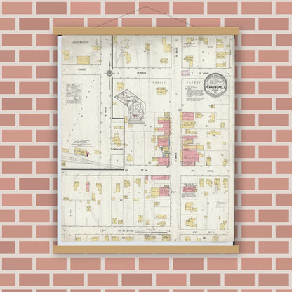 Old map wall art mockup — magnetic wood frame on brick wall — Sanborn Fire Insurance Map from Vermontville, Eaton County, Michigan (1916), Sheet #0001