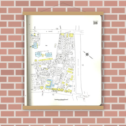 Old map wall art mockup — magnetic wood frame on brick wall — Sanborn Fire Insurance Map from Honolulu, Oahu County, Hawaii (1955), Sheet #0108