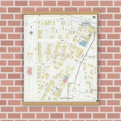 Old map wall art mockup — magnetic wood frame on brick wall — Sanborn Fire Insurance Map from Sault Sainte Marie, Chippewa County, Michigan (1902), Sheet #0018