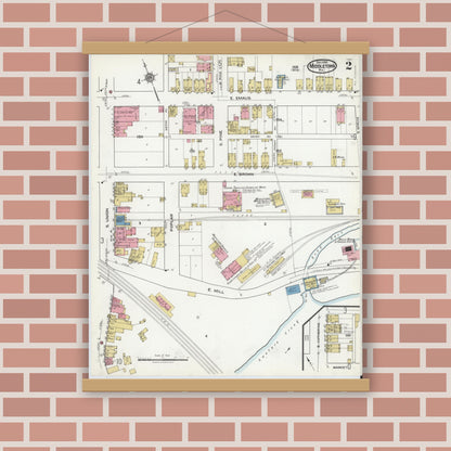 Old map wall art mockup — magnetic wood frame on brick wall — Sanborn Fire Insurance Map from Middletown, Dauphin County, Pennsylvania (1920), Sheet #0002