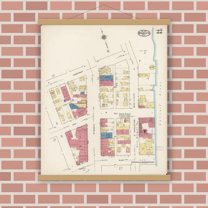 Old map wall art mockup — magnetic wood frame on brick wall — Sanborn Fire Insurance Map from Wyandotte, Wayne County, Michigan (1922), Sheet #0022