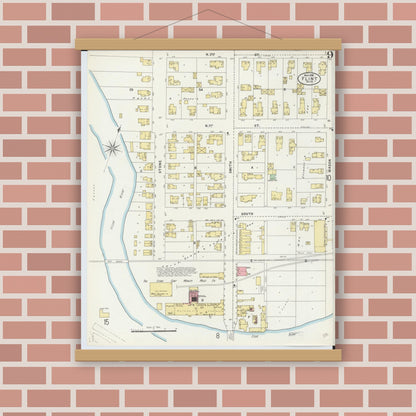 Old map wall art mockup — magnetic wood frame on brick wall — Sanborn Fire Insurance Map from Flint, Genesee County, Michigan (1898), Sheet #0009