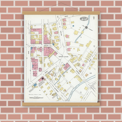Old map wall art mockup — magnetic wood frame on brick wall — Sanborn Fire Insurance Map from Meyersdale, Somerset County, Pennsylvania (1919), Sheet #0007