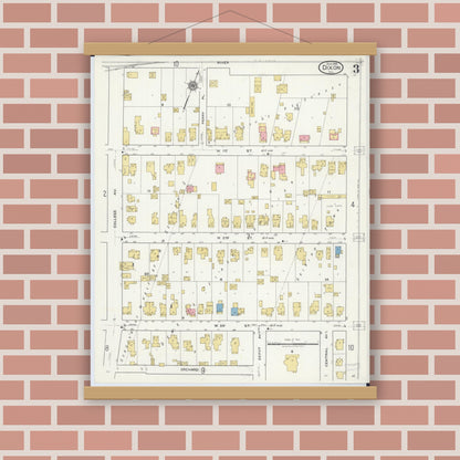 Old map wall art mockup — magnetic wood frame on brick wall — Sanborn Fire Insurance Map from Dixon, Lee County, Illinois (1918), Sheet #0003