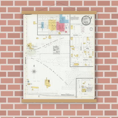 Old map wall art mockup — magnetic wood frame on brick wall — Sanborn Fire Insurance Map from Thorpe, Clark County, Wisconsin (1900) - Complete Map Set