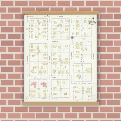 Old map wall art mockup — magnetic wood frame on brick wall — Sanborn Fire Insurance Map from Harvard, McHenry County, Illinois (1912), Sheet #0005