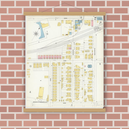 Old map wall art mockup — magnetic wood frame on brick wall — Sanborn Fire Insurance Map from Bristol, Bucks County, Pennsylvania (1903), Sheet #0007