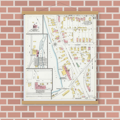 Old map wall art mockup — magnetic wood frame on brick wall — Sanborn Fire Insurance Map from Chillicothe, Ross County, Ohio (1900), Sheet #0011