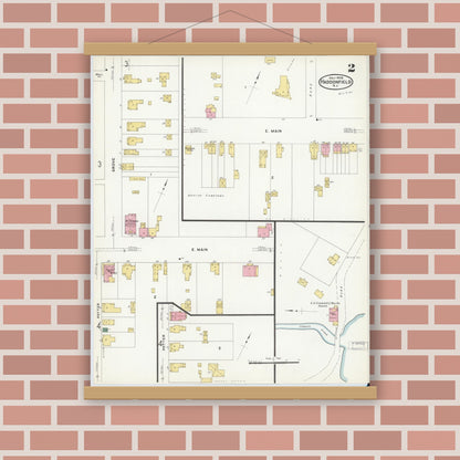 Old map wall art mockup — magnetic wood frame on brick wall — Sanborn Fire Insurance Map from Haddonfield, Camden County, New Jersey (1908), Sheet #0002