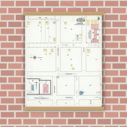 Old map wall art mockup — magnetic wood frame on brick wall — Sanborn Fire Insurance Map from Grand Prairie, Dallas County, Texas (1920), Sheet #0008