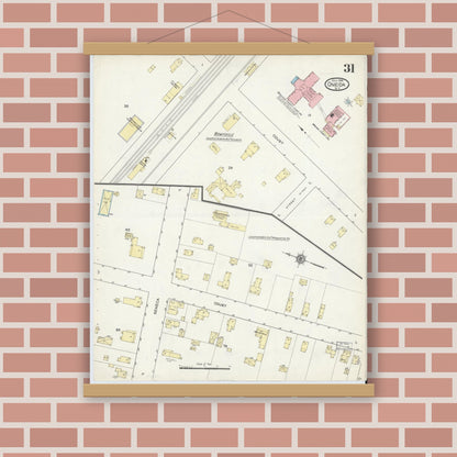 Old map wall art mockup — magnetic wood frame on brick wall — Sanborn Fire Insurance Map from Oneida, Madison County, New York (1914), Sheet #0031