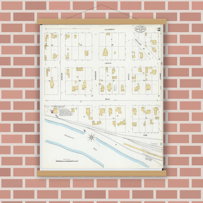 Old map wall art mockup — magnetic wood frame on brick wall — Sanborn Fire Insurance Map from Midland, Midland County, Michigan (1899), Sheet #0002