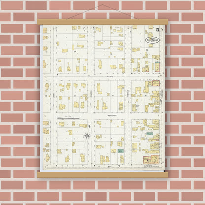 Old map wall art mockup — magnetic wood frame on brick wall — Sanborn Fire Insurance Map from Tawas City, Iosco County, Michigan (1898), Sheet #0005