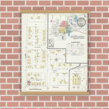 Old map wall art mockup — magnetic wood frame on brick wall — Sanborn Fire Insurance Map from Elmwood, Peoria County, Illinois (1898) - Complete Map Set