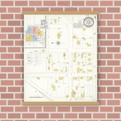 Old map wall art mockup — magnetic wood frame on brick wall — Sanborn Fire Insurance Map from Dixon, Solano County, California (1907) - Complete Map Set