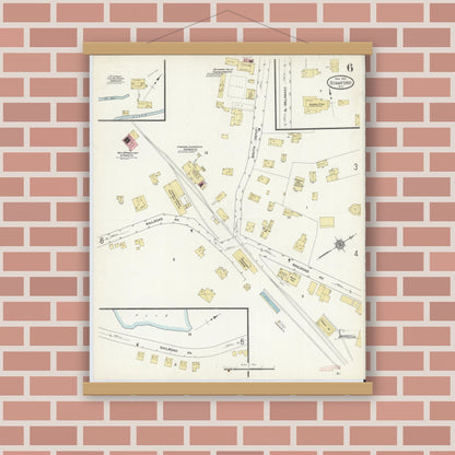 Old map wall art mockup — magnetic wood frame on brick wall — Sanborn Fire Insurance Map from Stamford, Delaware County, New York (1912), Sheet #0006