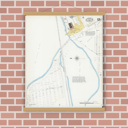 Old map wall art mockup — magnetic wood frame on brick wall — Sanborn Fire Insurance Map from Cloquet, Carlton County, Minnesota (1905), Sheet #0013