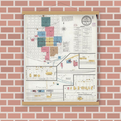 Old map wall art mockup — magnetic wood frame on brick wall — Sanborn Fire Insurance Map from Spring Valley, Bureau County, Illinois (1906) - Complete Map Set