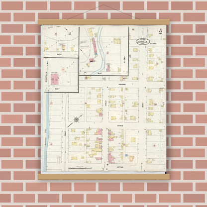 Old map wall art mockup — magnetic wood frame on brick wall — Sanborn Fire Insurance Map from Cassville, Grant County, Wisconsin (1932), Sheet #0002