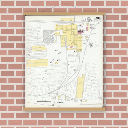 Old map wall art mockup — magnetic wood frame on brick wall — Sanborn Fire Insurance Map from Cairo, Alexander County, Illinois (1901), Sheet #0020
