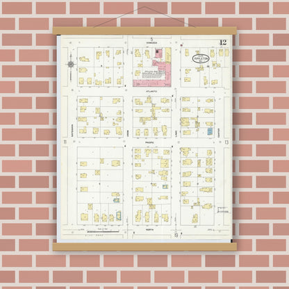 Old map wall art mockup — magnetic wood frame on brick wall — Sanborn Fire Insurance Map from Appleton, Outagamie County, Wisconsin (1911), Sheet #0012