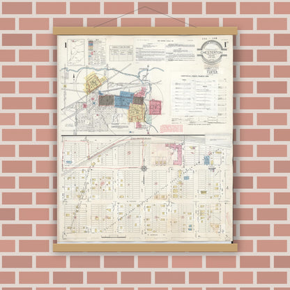 Old map wall art mockup — magnetic wood frame on brick wall — Sanborn Fire Insurance Map from Chesterton, Porter County, Indiana (1951) - Complete Map Set