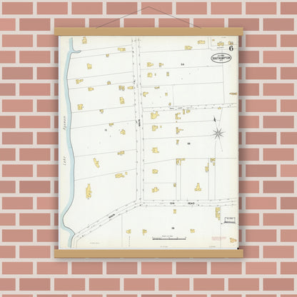 Old map wall art mockup — magnetic wood frame on brick wall — Sanborn Fire Insurance Map from Southampton, Suffolk County, New York (1902), Sheet #0006