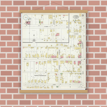 Old map wall art mockup — magnetic wood frame on brick wall — Sanborn Fire Insurance Map from Salem, Columbiana County, Ohio (1898), Sheet #0003